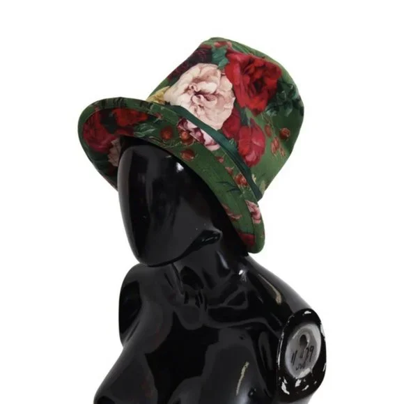 NWT DOLCE & GABBANA DOLCE & GABBANA GREEN WIDE BRIMMED FLORAL PRINT BUCKET HAT S